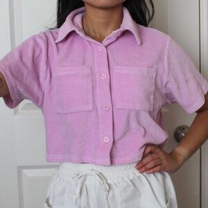 Pink Cropped Button Up